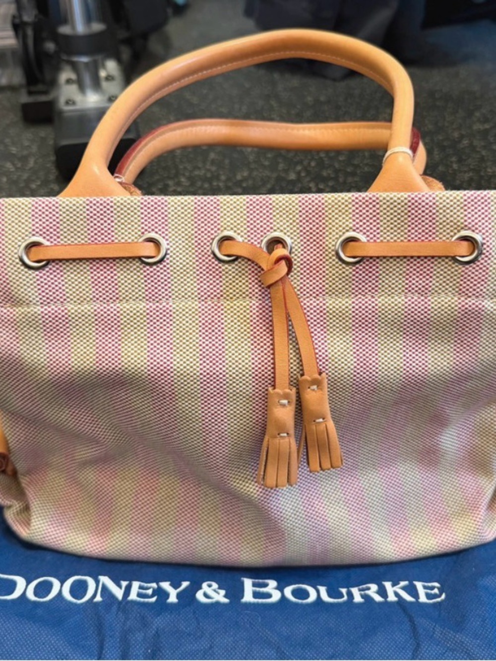 Dooney & Bourke Pink, Tan and Cream Drawstring Satchel